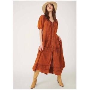 Free People Sunday Stroll Orange Bohemian cotton Maxi Dress 😍